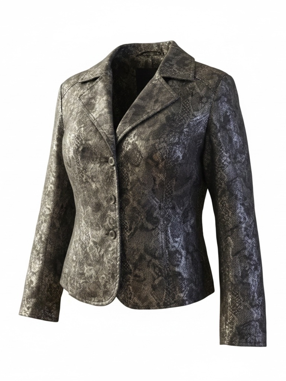 Chico's Metallic Snake-Print Blazer in Black & Silver